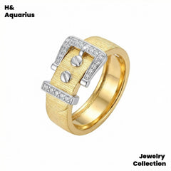 925 Silver & Zirconia Buckle Ring - Gold Plated Minimalist Statement Ring