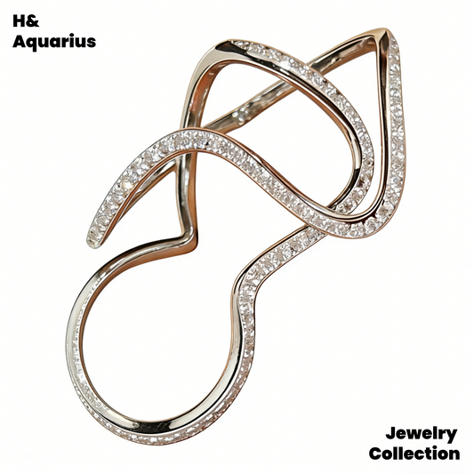 925 Silver & Zirconia Wave Ring - Silver Plated Minimalist Cool Style Ring