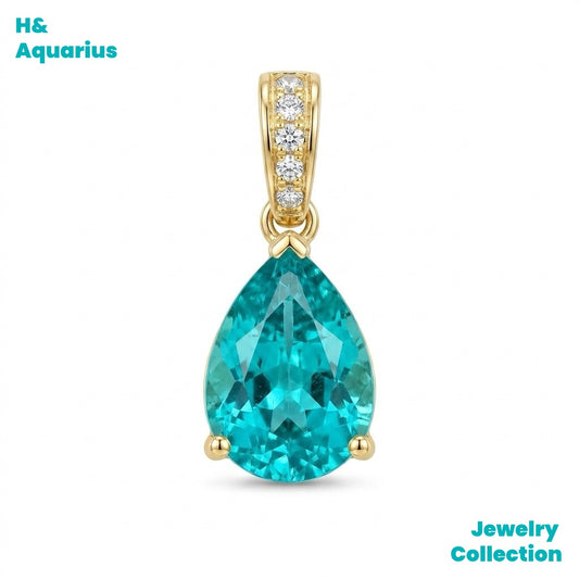 Synthetic YAG Blue Sea Teardrop Pendant - 925 Silver High-Clarity Neon Paraiba Drop Necklace