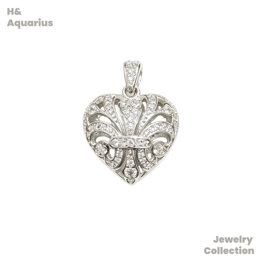 Pendant: 925 Silver & Zirconia Silver Sea Heart Charm - Minimalist Luxury Heart Pendant with Clasp