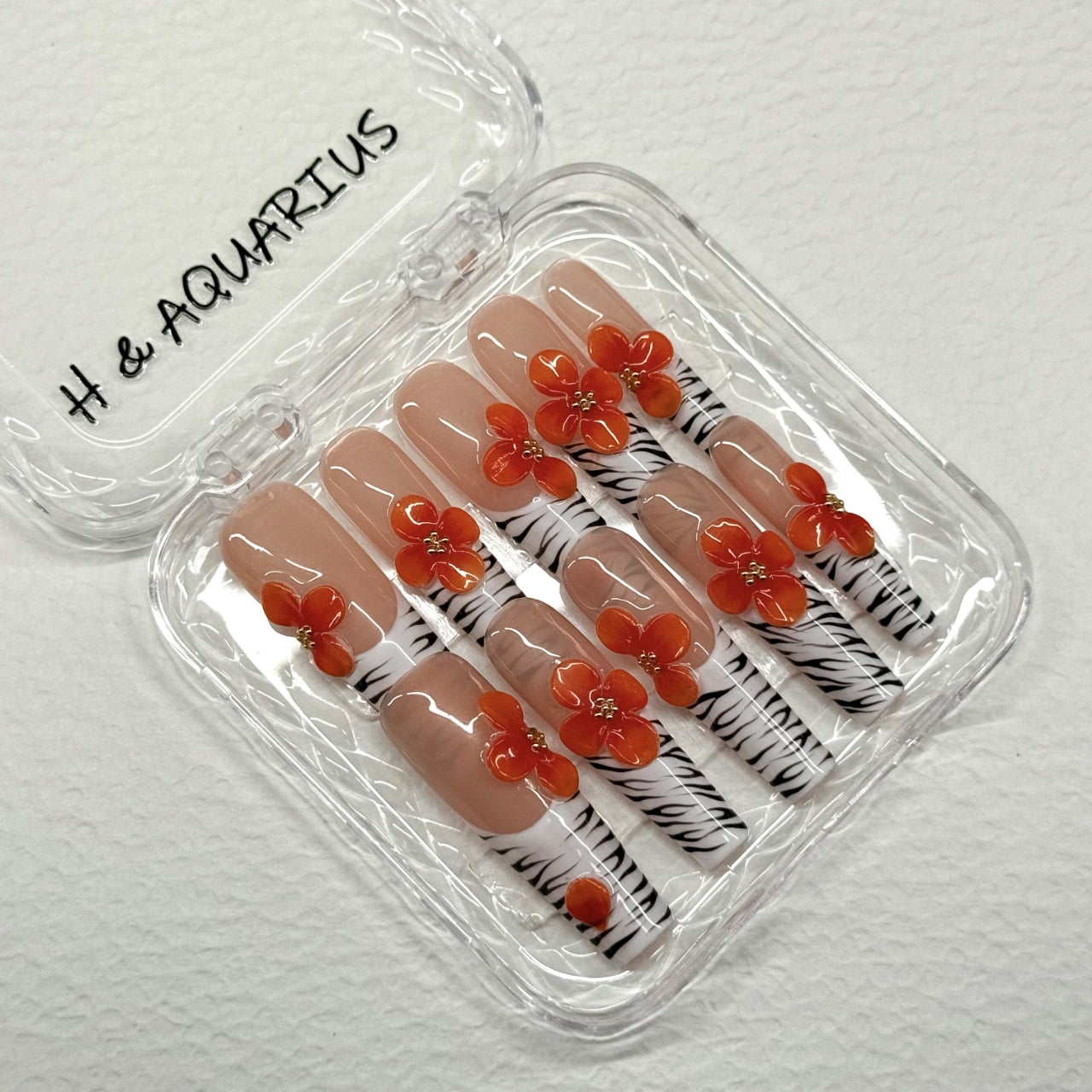H&Aquarius SUMMER Collections 10PCS Handmade PressOn Nails REUSABLE 3D Gel fake nails acrylic press nails /Summer 2025 H&A-007