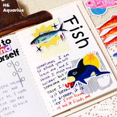 Retro and cool fish notebook stickers cute cartoon ins phone case salt notebook diary decoration small materials