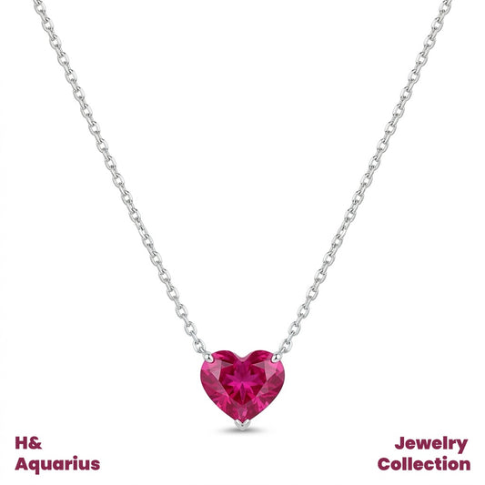 Pendant & Chain: 925 Silver & Zirconia Berry Heart Necklace - Minimalist Everyday Luxury Chain