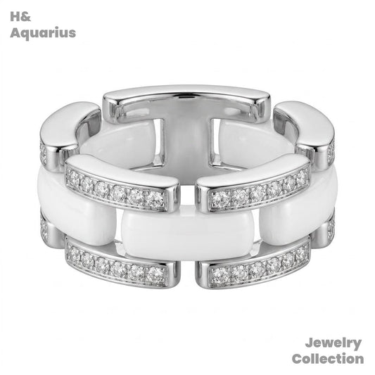925 Silver & Ceramic White Glaze Ring - Minimalist Luxury Statement Ring