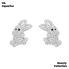 Brass Stud Earrings ¨C New Year Rabbit in Full Pav¨¦ Crystals