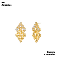 Gold Plated New Year Earrings for Her - Teardrop Dangle Earrings Luxury Gift