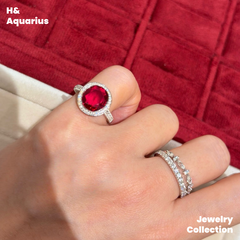 Lab-Grown Ruby Velvet Ring - 925 Silver Luxury Minimalist Statement Ring