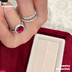 Lab-Grown Ruby Velvet Ring - 925 Silver Luxury Minimalist Statement Ring