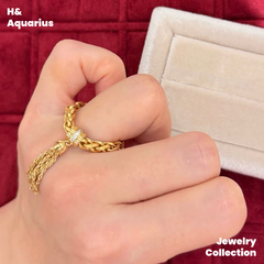 925 Silver & Zirconia Gold Tassel Ring - Minimalist Vintage Luxury Stackable Ring