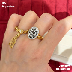 925 Silver & Zirconia Gold Tassel Ring - Minimalist Vintage Luxury Stackable Ring