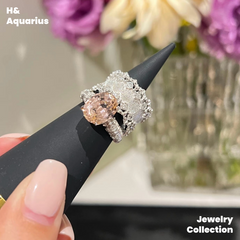 925 Silver & Zirconia Morganite Pink Ring - Luxurious Pav¨¦ Cocktail Ring