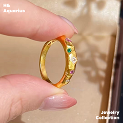 925 Silver & Zirconia Colorful Candy Ring - Gold Plated Minimalist Stackable Ring