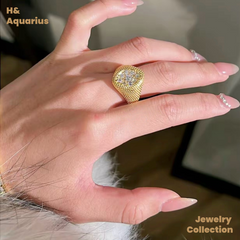 925 Silver & Zirconia Golden Years Ring - Gold Plated Heavy Luxury Vintage Ring for Women