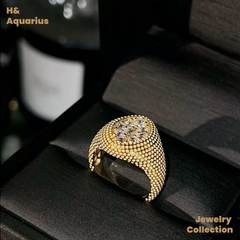 925 Silver & Zirconia Golden Years Ring - Gold Plated Heavy Luxury Vintage Ring for Women