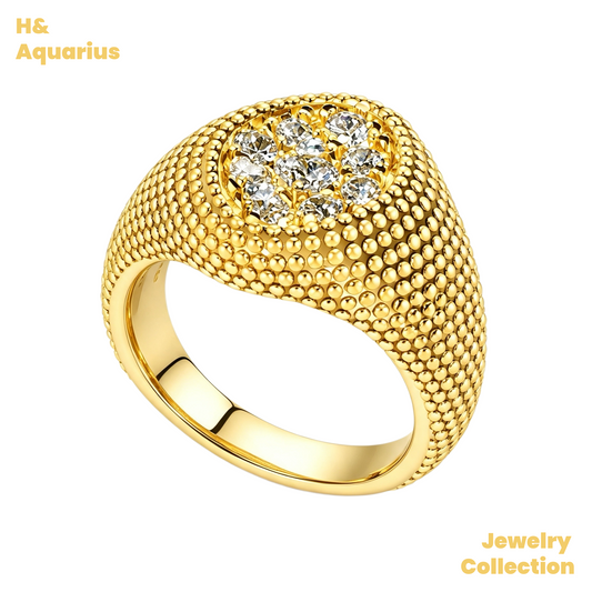 925 Silver & Zirconia Golden Years Ring - Gold Plated Heavy Luxury Vintage Ring for Women
