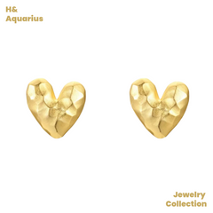 925 Silver Hammered Heart Studs - Gold Plated Minimalist Casual Earrings