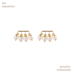 Copper Alloy & Imitation Pearl Earrings - Tri-Color Single Row Drop Dangle Earrings