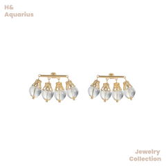 Copper Alloy & Imitation Pearl Earrings - Tri-Color Single Row Drop Dangle Earrings