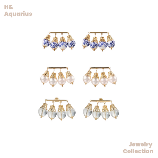 Copper Alloy & Imitation Pearl Earrings - Tri-Color Single Row Drop Dangle Earrings