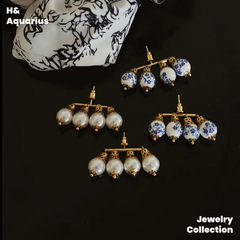 Copper Alloy & Imitation Pearl Earrings - Tri-Color Single Row Drop Dangle Earrings