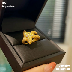 925 Silver & Zirconia Starfish Ring - Gold Plated Minimalist Coastal Statement Ring