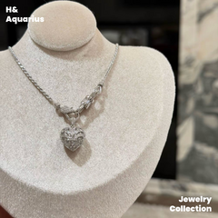 Pendant: 925 Silver & Zirconia Silver Sea Heart Charm - Minimalist Luxury Heart Pendant with Clasp