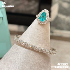 Synthetic YAG Tears of Poseidon Pendant/Ring - 925 Silver Lab-Created Spring Summer Minimalist Jewelry Set