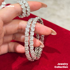 925 Silver & Zirconia Wave Star Bangle - Minimalist Luxury Full Pavé Bracelet