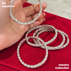 925 Silver & Zirconia Wave Star Bangle - Minimalist Luxury Full Pavé Bracelet