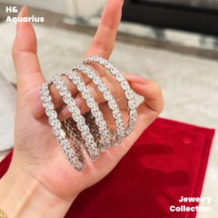 925 Silver & Zirconia Wave Star Bangle - Minimalist Luxury Full Pavé Bracelet