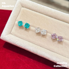 925 Silver & Zirconia Moonlight Cube Necklace/Studs - Minimalist Everyday Silver Jewelry Set