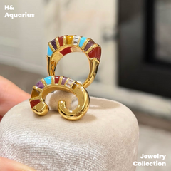 925 Silver & Zirconia Vintage Rainbow Hook Ring - Minimalist Retro Statement Ring