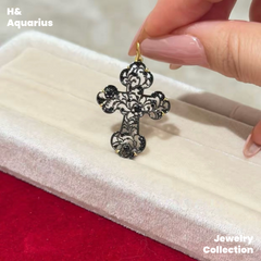 Pendant: 925 Silver Black Gold Hollow Cross Charm - Minimalist Vintage Pendant with Clasp