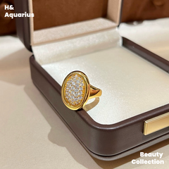 925 Silver & Zirconia Bathtub Ring/Earrings - Gold Plated Vintage Luxury Jewelry Set