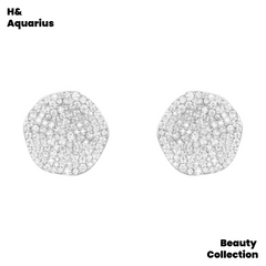 925 Silver & Zirconia Lunar Coin Earrings - Silver Full Pav¨¦ Crystal Studs for Women