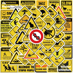 53pcs Funny Warning Sign Stickers - Humor Meme Decals for Phone Case Laptop Luggage DIY Waterproof