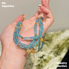 925 Silver & Zirconia Four-Pointed Star Necklace - Blue Handmade Colorful New Arrival