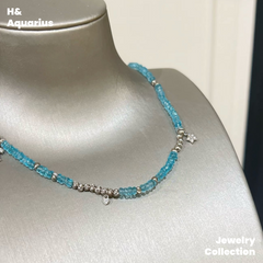 925 Silver & Zirconia Blue Wave Necklace - Elegant Handmade Summer Chain for Women