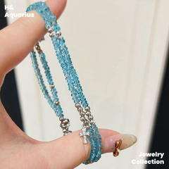 925 Silver & Zirconia Blue Wave Necklace - Elegant Handmade Summer Chain for Women