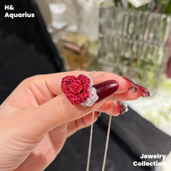 925 Silver & Zirconia Red Rose Necklace - Silver Luxury Sweet Princess Style Chain