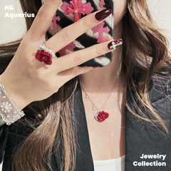 925 Silver & Zirconia Red Rose Necklace - Silver Luxury Sweet Princess Style Chain