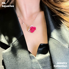 925 Silver & Zirconia Red Rose Necklace - Silver Luxury Sweet Princess Style Chain