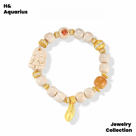 Cream Elephant Bracelet - Chinese Ethnic Style Natural Mammoth Bead DIY Jewelry