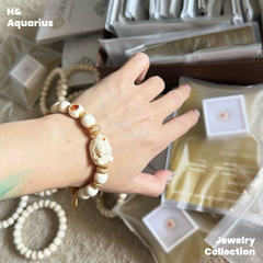 Cream Elephant Bracelet - Chinese Ethnic Style Natural Mammoth Bead DIY Jewelry