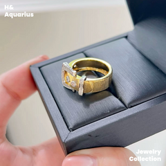 925 Silver & Zirconia Buckle Ring - Gold Plated Minimalist Statement Ring