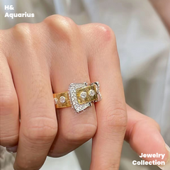 925 Silver & Zirconia Buckle Ring - Gold Plated Minimalist Statement Ring