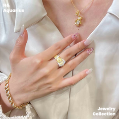 925 Silver & Zirconia Buckle Ring - Gold Plated Minimalist Statement Ring