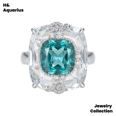 Ice Clear Aquamarine Ring and Necklace - 925 Silver Natural Crystal Minimalist Luxury Pendant