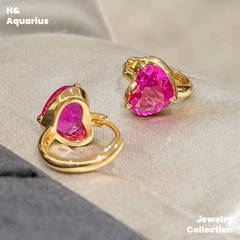 925 Silver & Zirconia Berry Heart Earrings - Pink Luxury Minimalist Hoops for Women