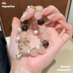 BLACK PINK Style Bracelet - Light Pink Natural Crystal Luxury Chanel Style Bead Chain